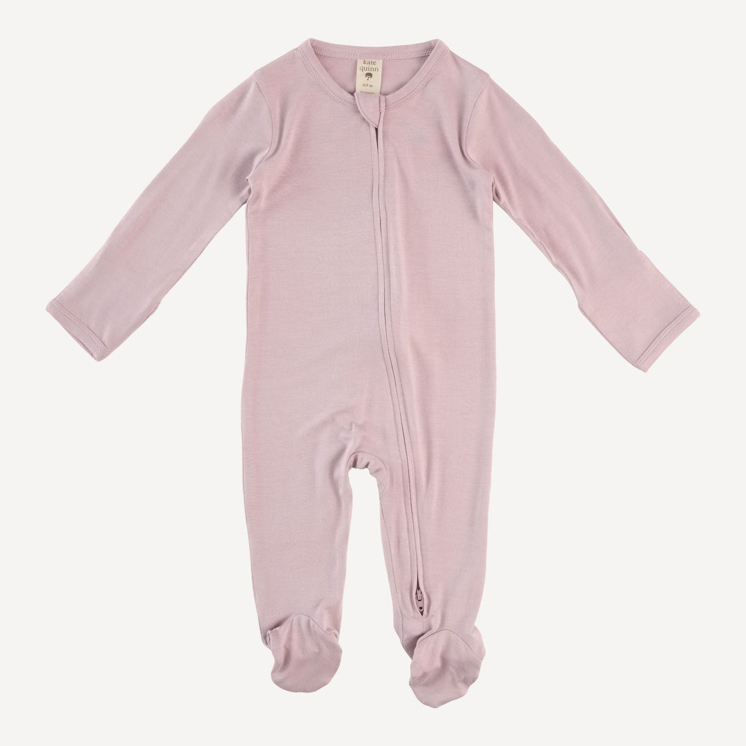 long sleeve two way zipper footie | burnished lilac | bamboo
