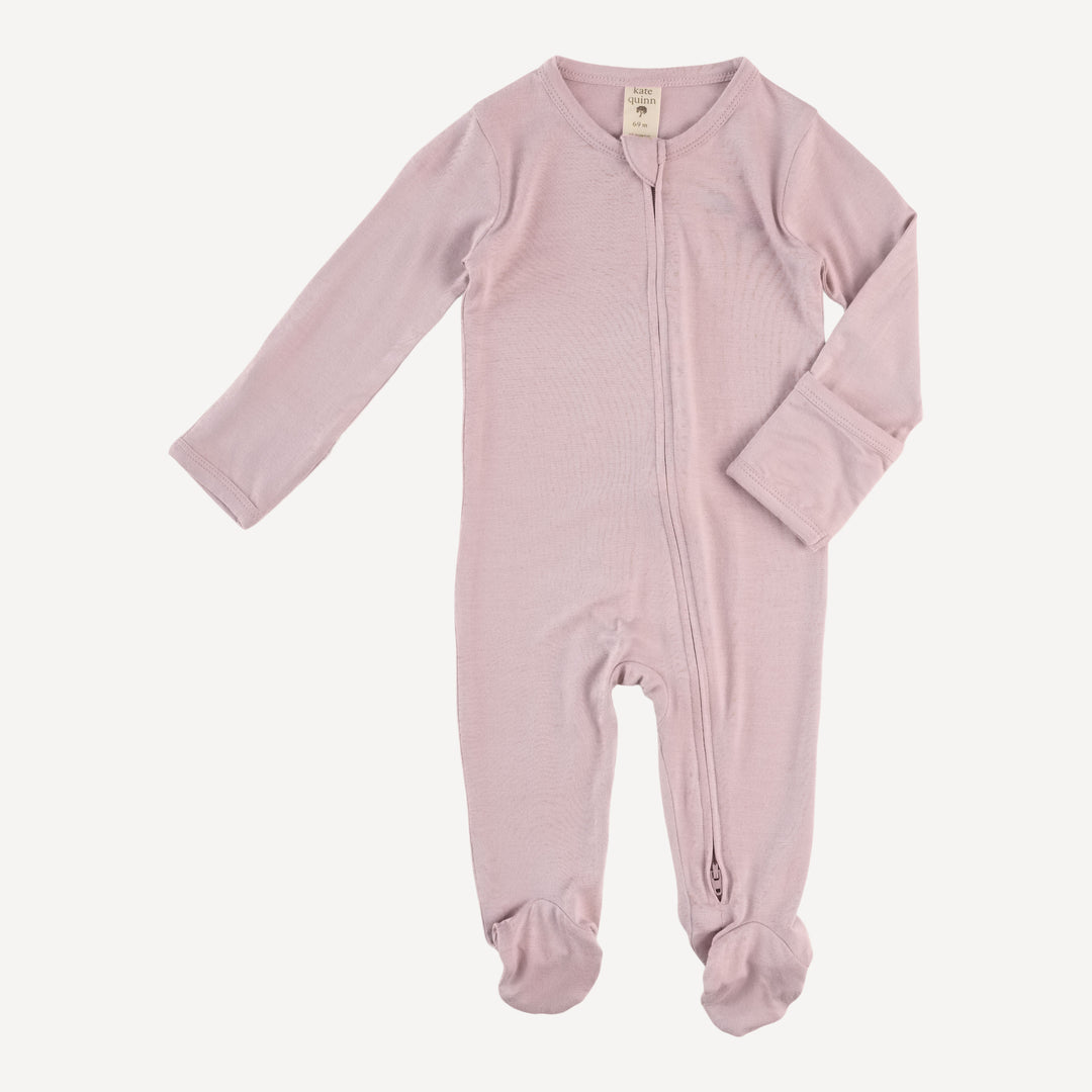 long sleeve two way zipper footie | burnished lilac | bamboo