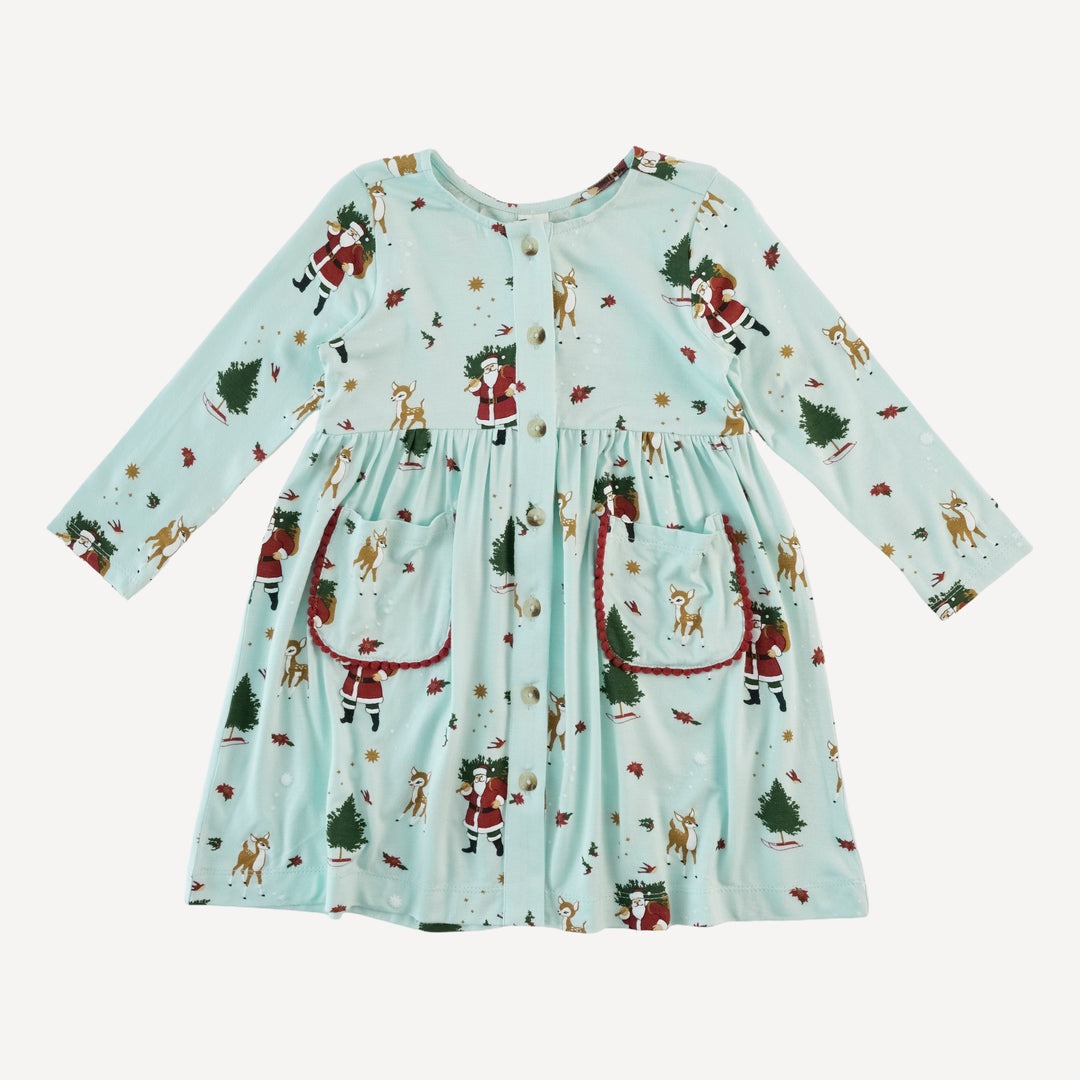 long sleeve pinafore apron pom pom pocket dress | vintage santa | bamboo