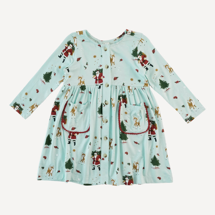 long sleeve pinafore apron pom pom pocket dress | vintage santa | bamboo