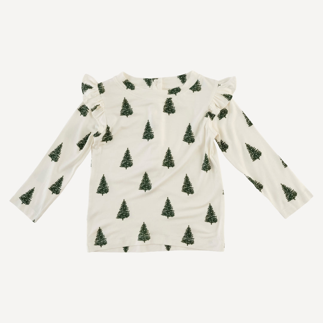long sleeve shoulder ruffle top | mountain pine | bamboo