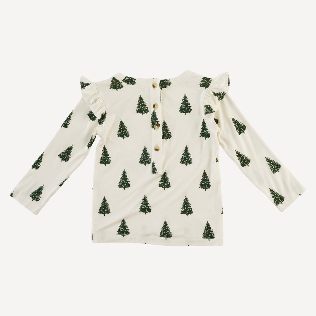 long sleeve shoulder ruffle top | mountain pine | bamboo