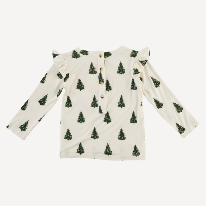 long sleeve shoulder ruffle top | mountain pine | bamboo