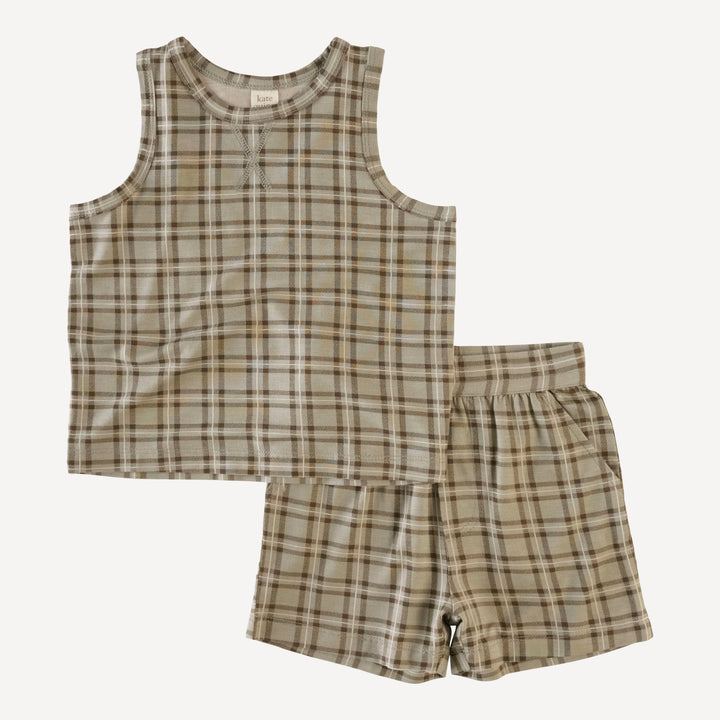 topstitch tank and relaxed short set | london plaid | bamboo