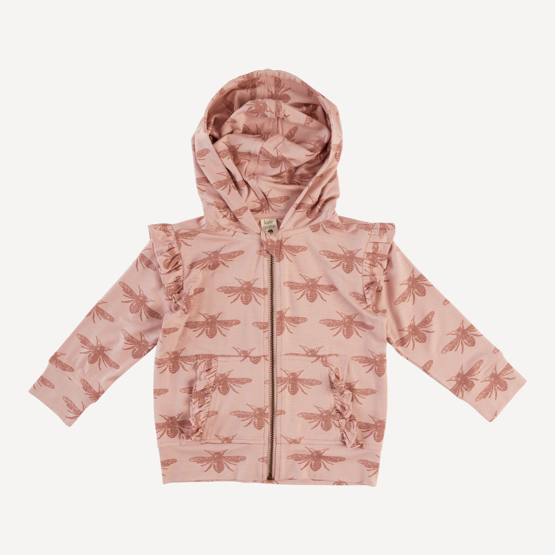 long sleeve ruffle kanga zip hoodie | rose bee | bamboo
