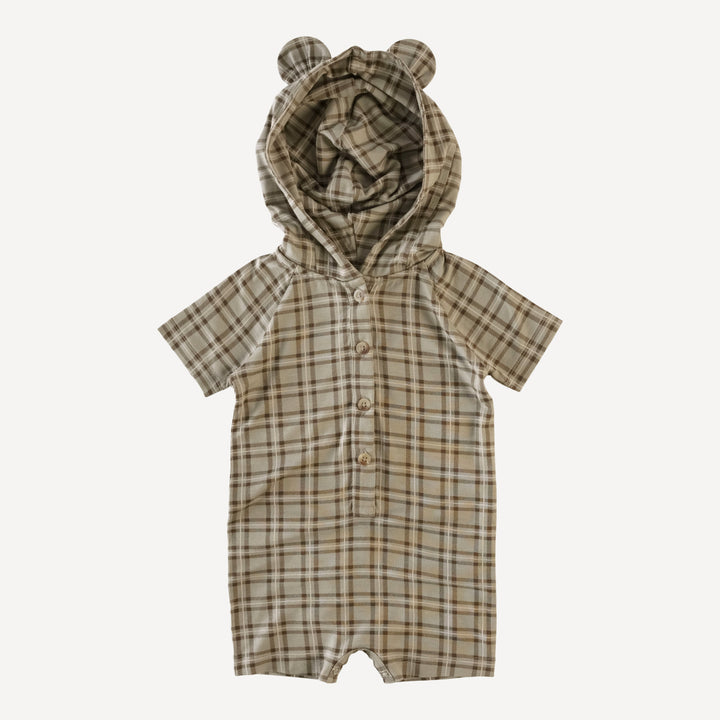 short sleeve bear hooded union shortie | london plaid | bamboo