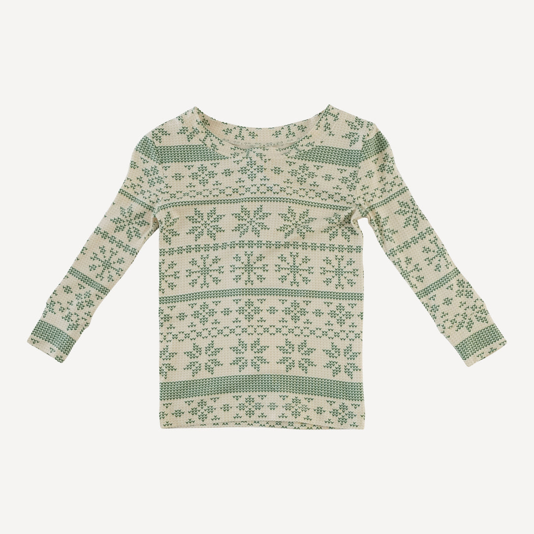 long sleeve crew neck pj set | green nordic snowflake | bamboo