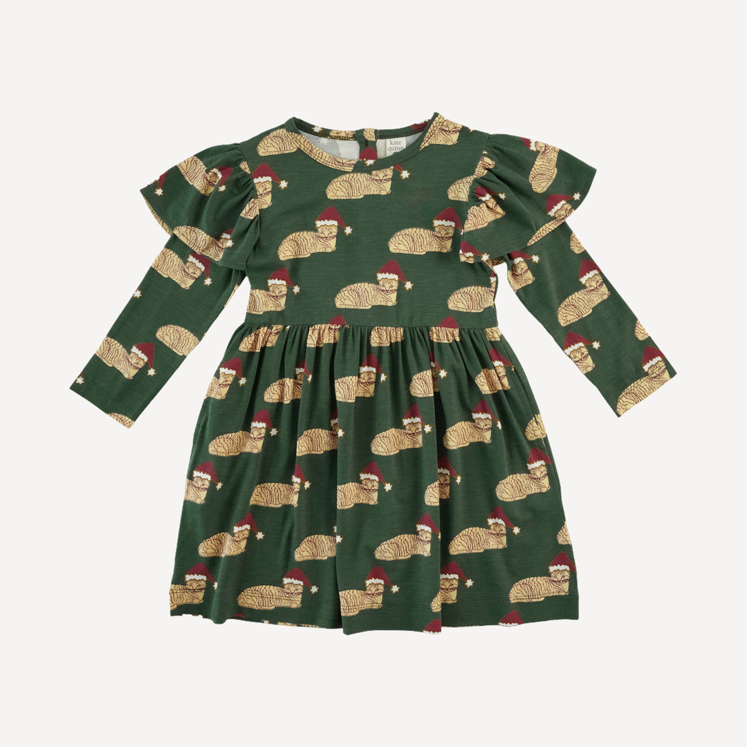 long sleeve flutter sleeve dress | santa sleeping cat | bamboo