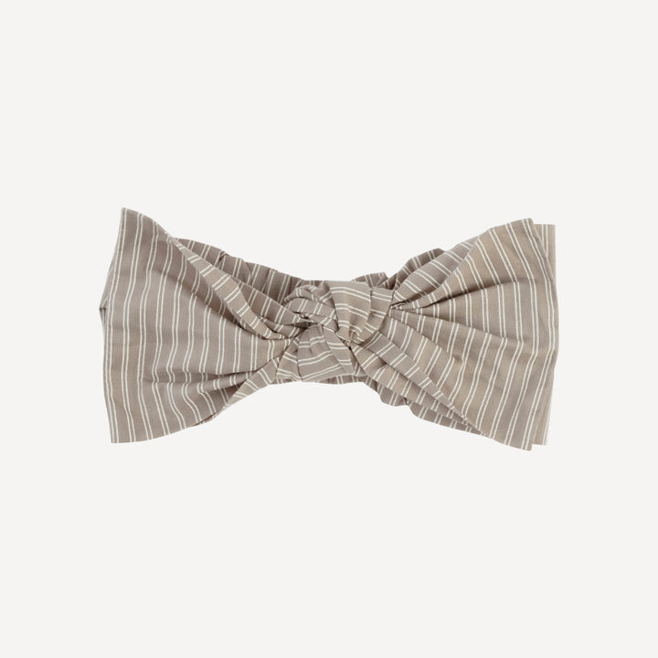 large bow elastic headband | earthy pinstripe | organic cotton woven