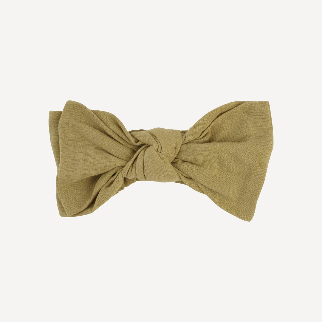 large bow elastic headband | deep flaxen | organic cotton gauze