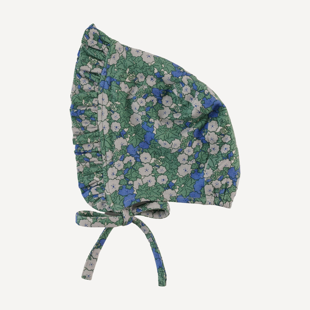 small ruffle bonnet | blue ivy floral | bamboo