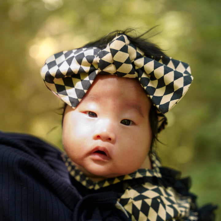 large bow elastic headband | black harlequin | organic cotton jersey