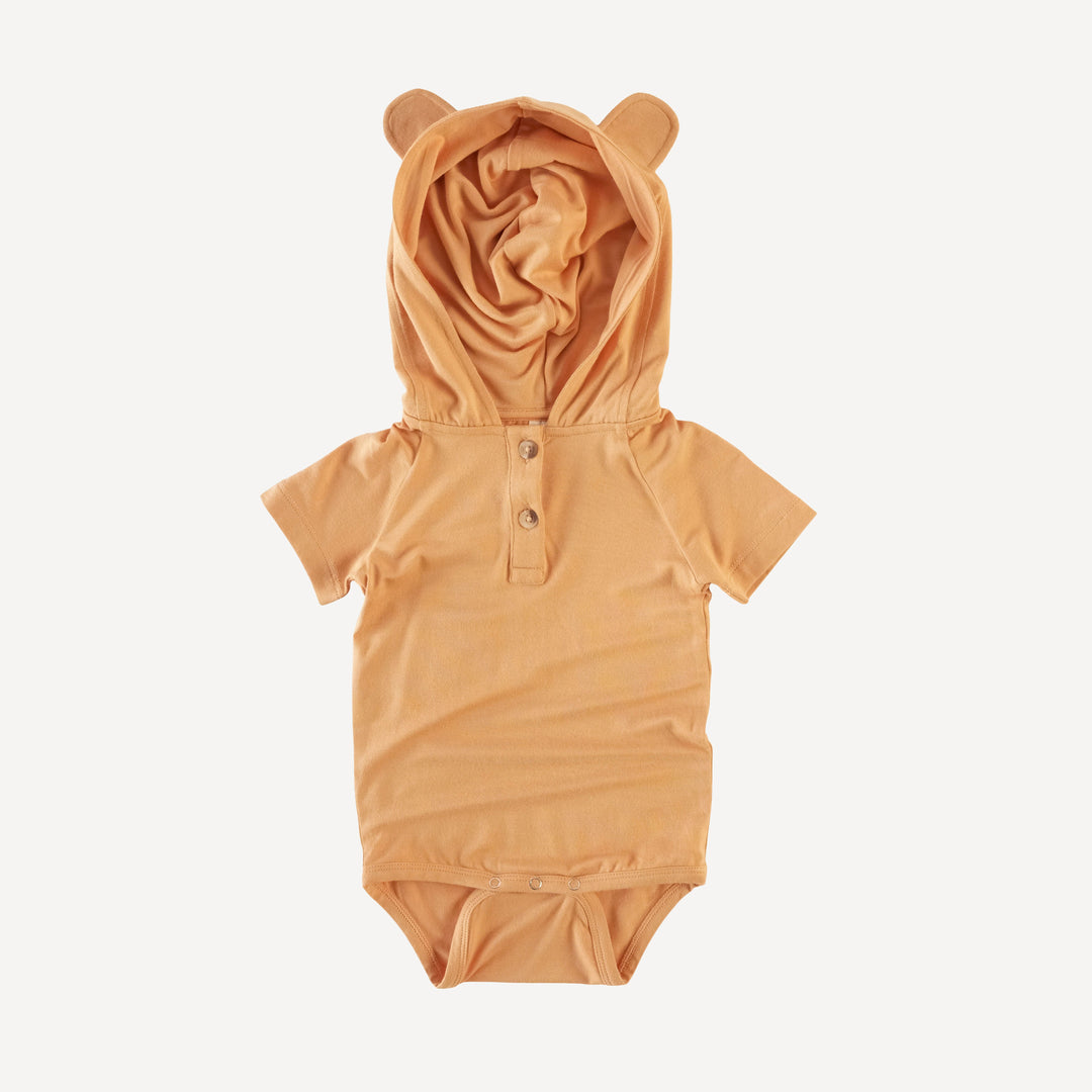 short sleeve henley bear bodysuit | honey pot | bamboo