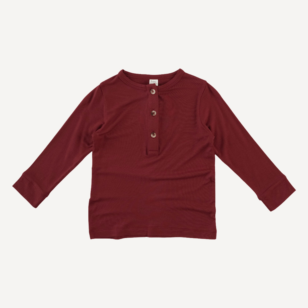 long sleeve basic cuffed henley tee | winter berry | bamboo
