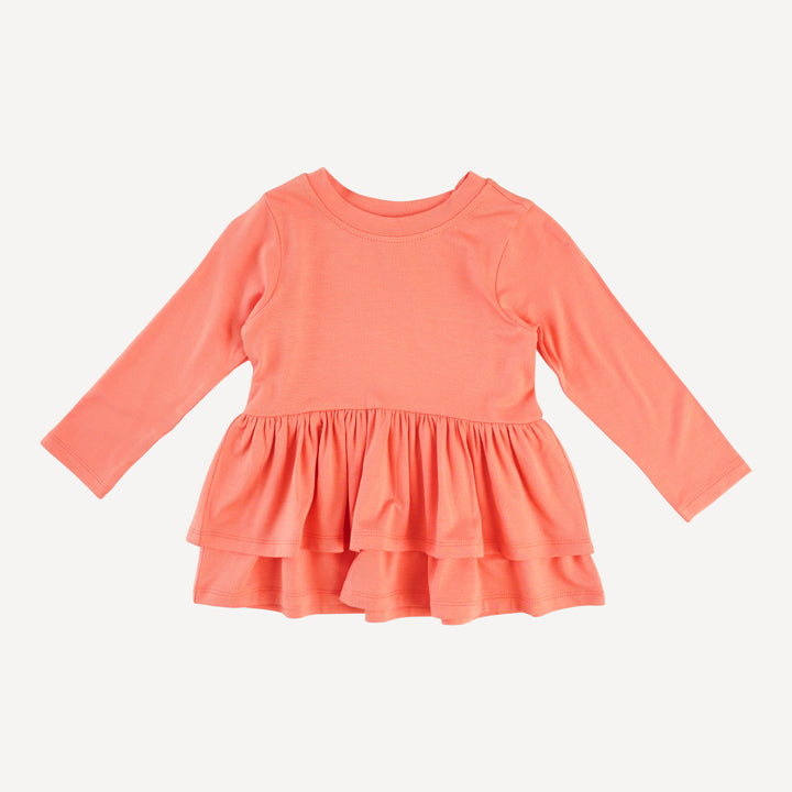 long sleeve double skirted ruffle top | burnt coral | bamboo