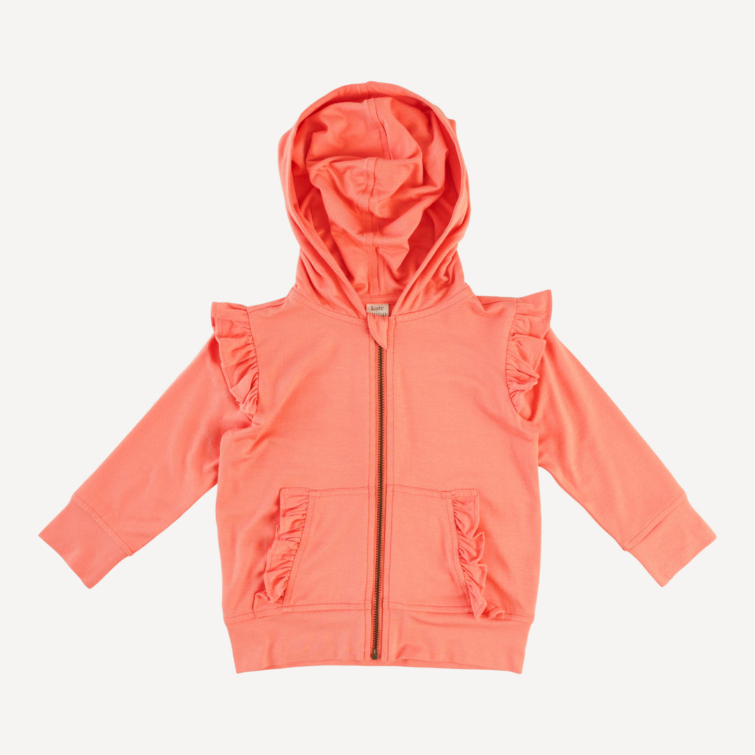 long sleeve ruffle kanga zip hoodie | burnt coral | bamboo
