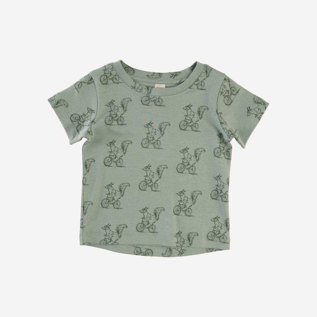short sleeve essential boxy tee | squirrels on bike | organic cotton interlock