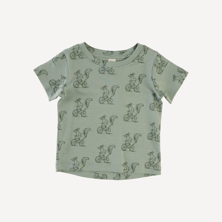 short sleeve essential boxy tee | squirrels on bike | organic cotton interlock