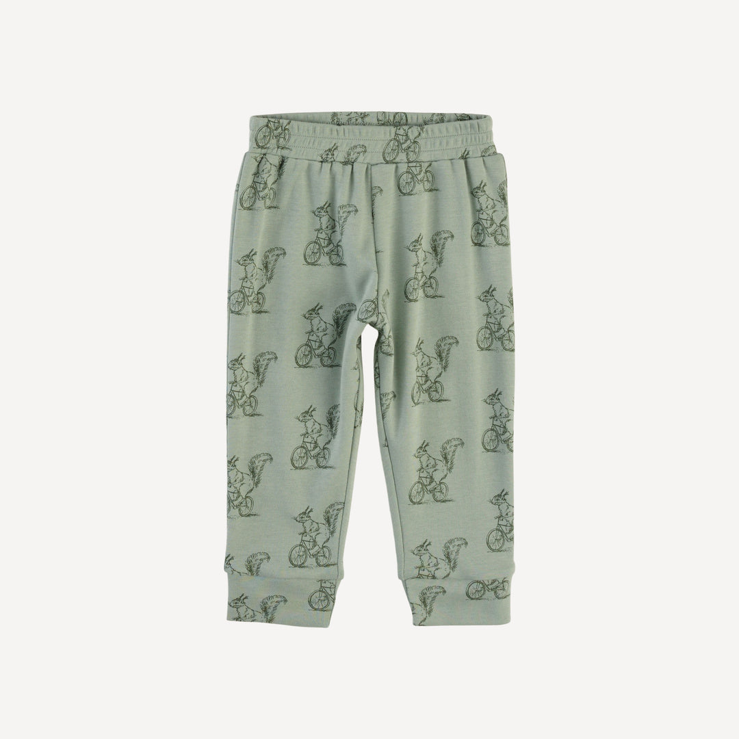 long sleeve cuffed jogger set | squirrels on bike | organic cotton interlock