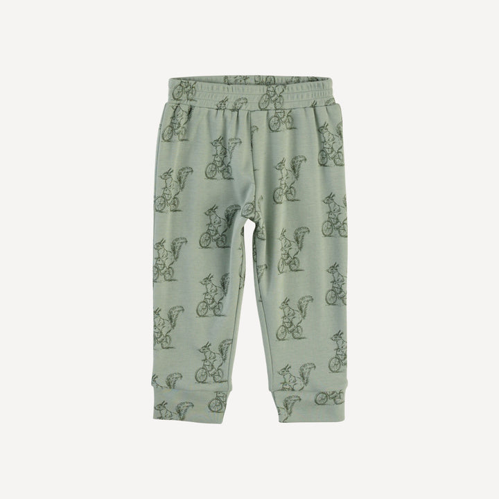 long sleeve cuffed jogger set | squirrels on bike | organic cotton interlock