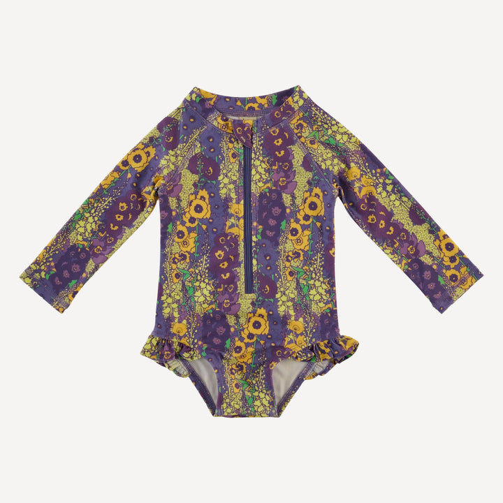 long sleeve zip front ruffle swimsuit | violet hollyhock | swim