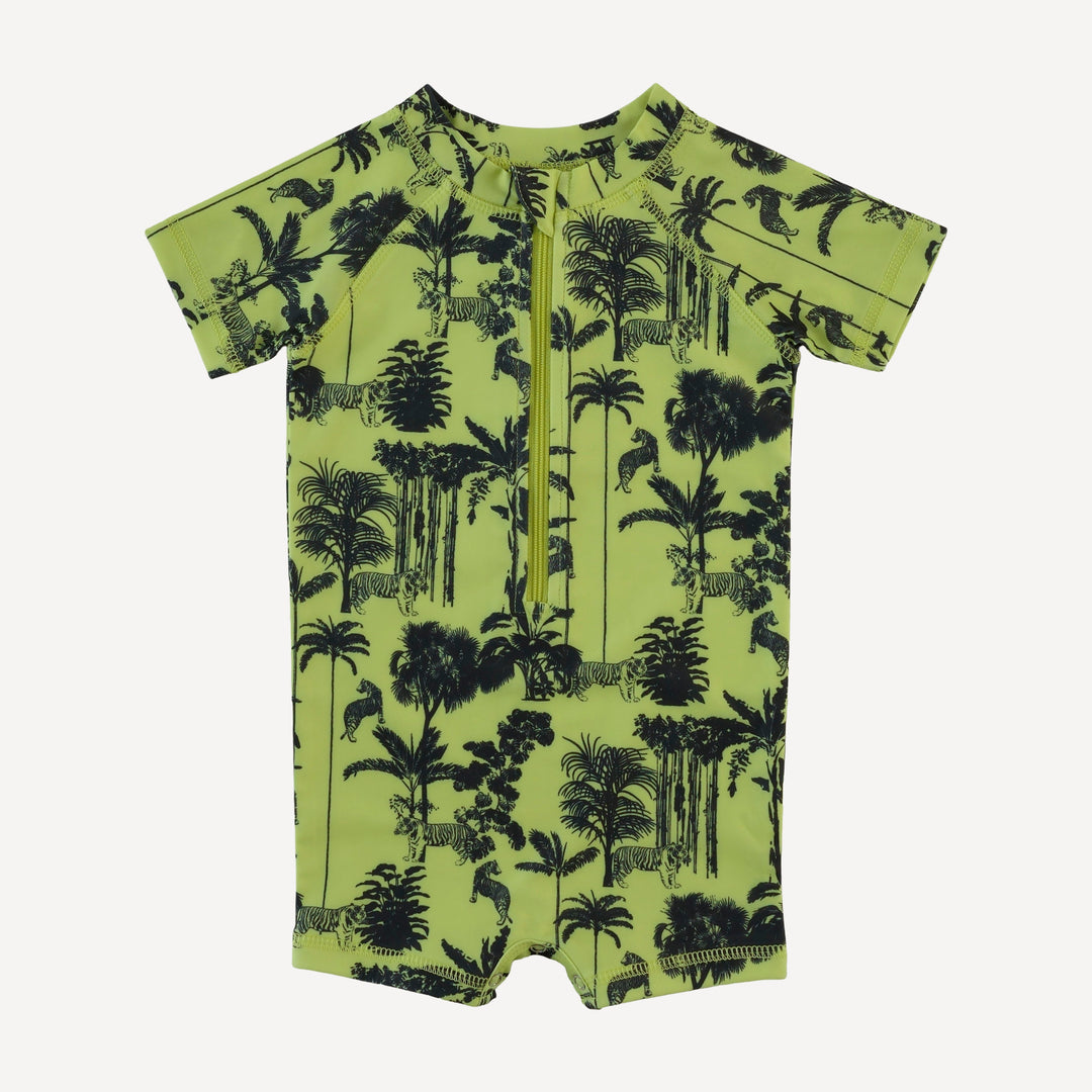 short sleeve zip front rash guard shortie | lime jungle | swim