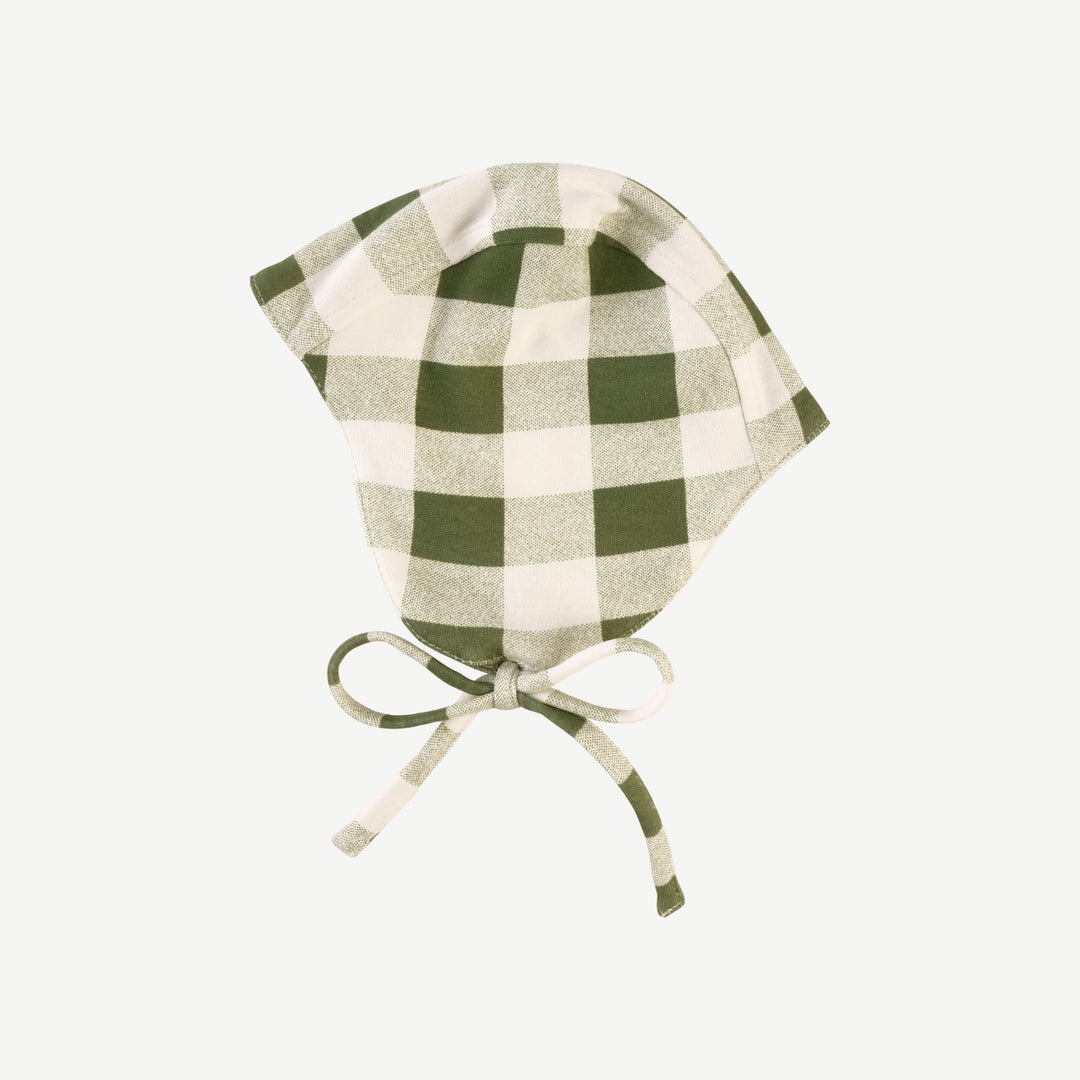 flight hat | green gingham | organic cotton interlock