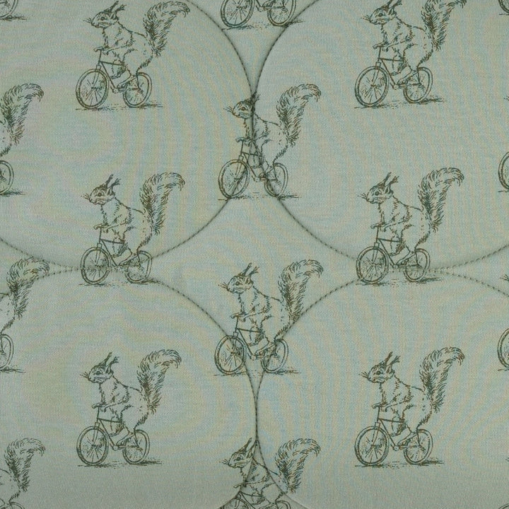 classic circle quilt | squirrels on bike | organic cotton interlock