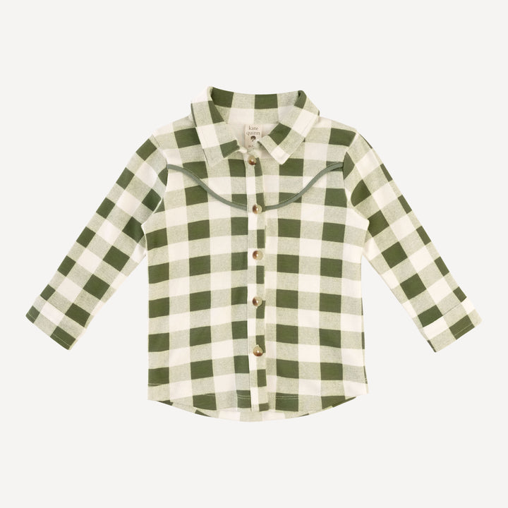 long sleeve urban cowboy shirt | green gingham | organic cotton interlock