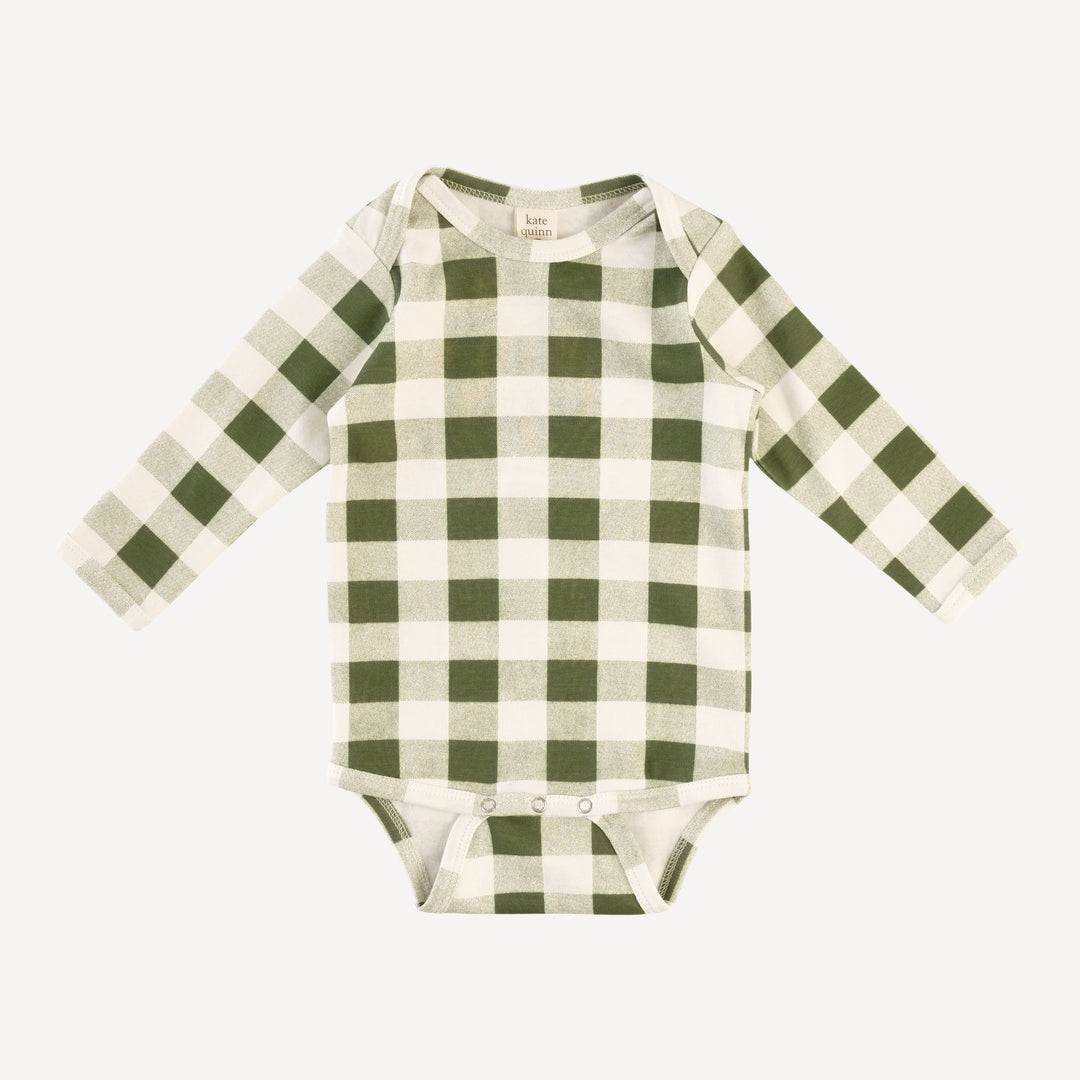 long sleeve lap neck bodysuit | green gingham | organic cotton interlock