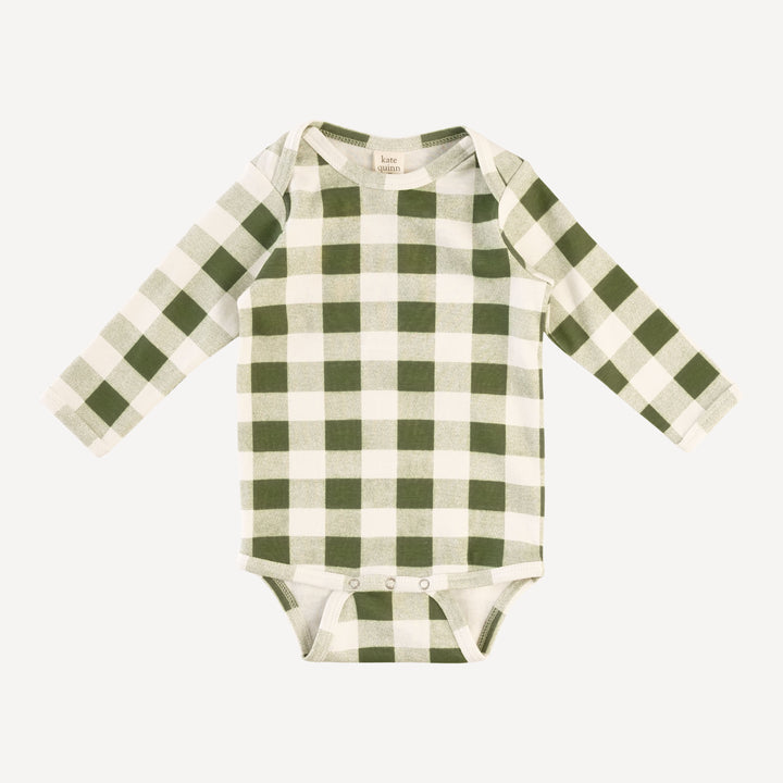 long sleeve lap neck bodysuit | green gingham | organic cotton interlock