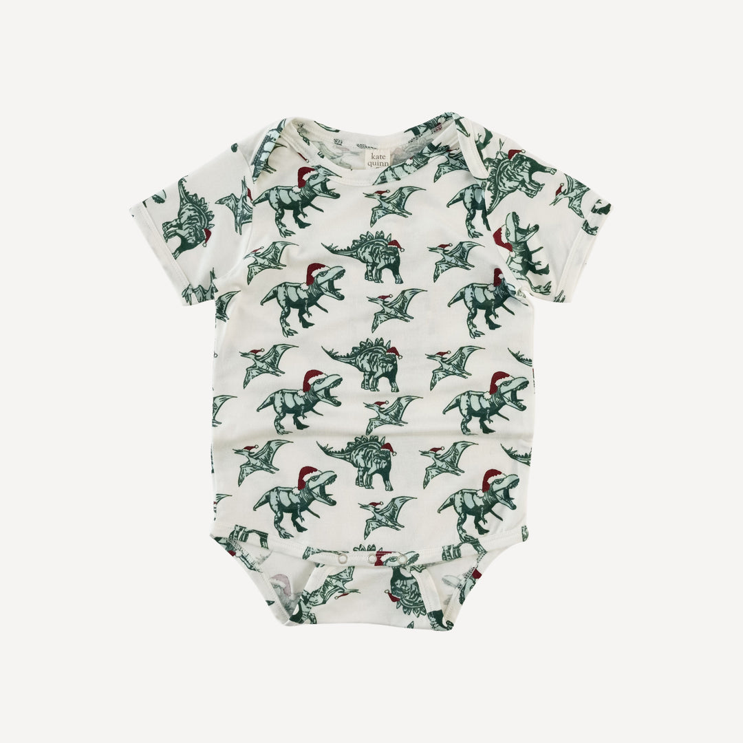 short sleeve lap neck bodysuit | santa dino | bamboo