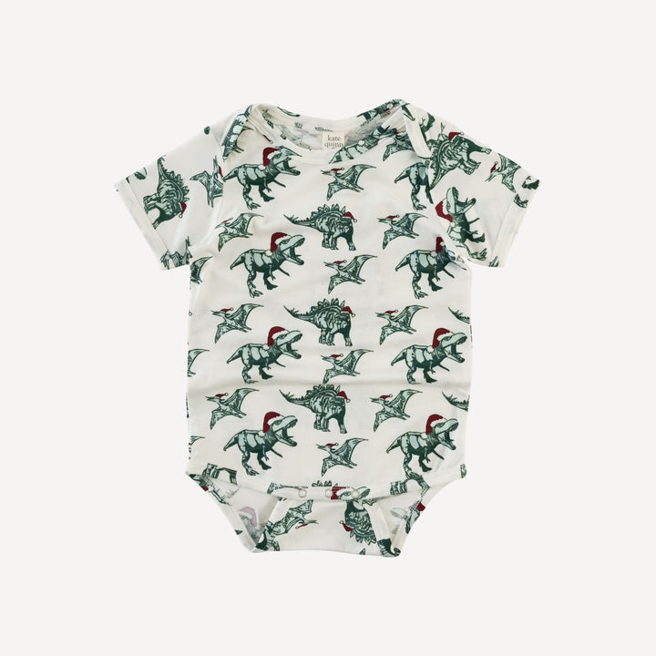 short sleeve lap neck bodysuit | santa dino | bamboo