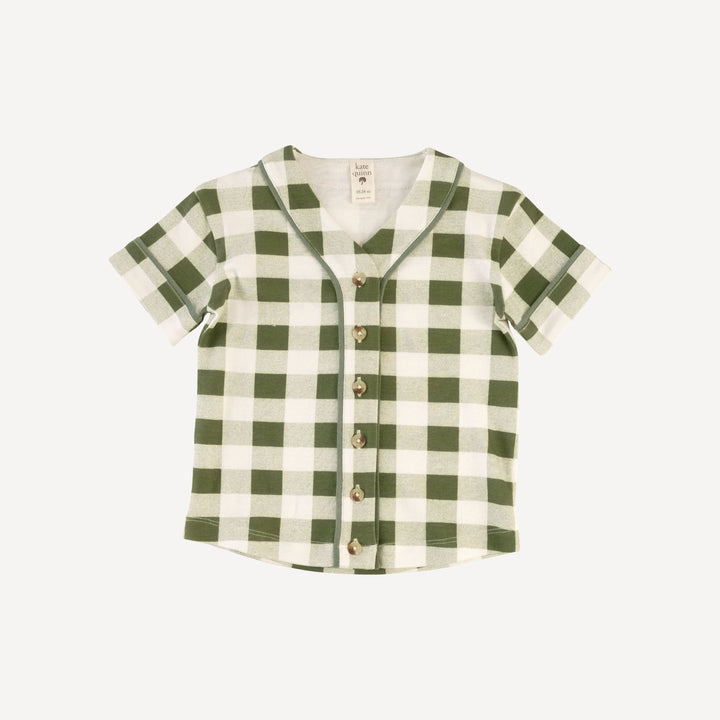 piped baseball jersey + relaxed short set | green gingham | organic cotton interlock
