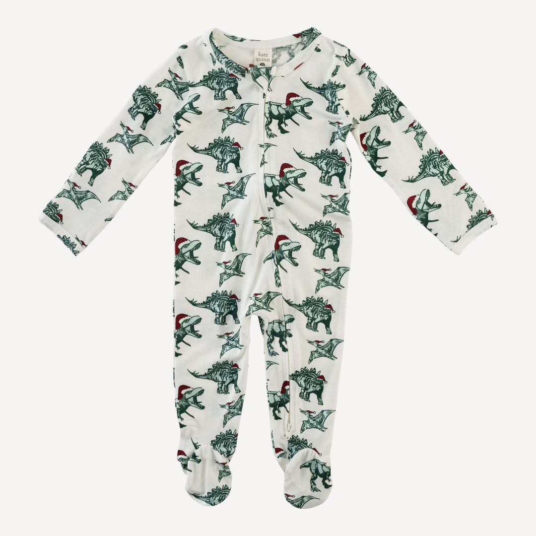 long sleeve two way zipper footie | santa dino | bamboo