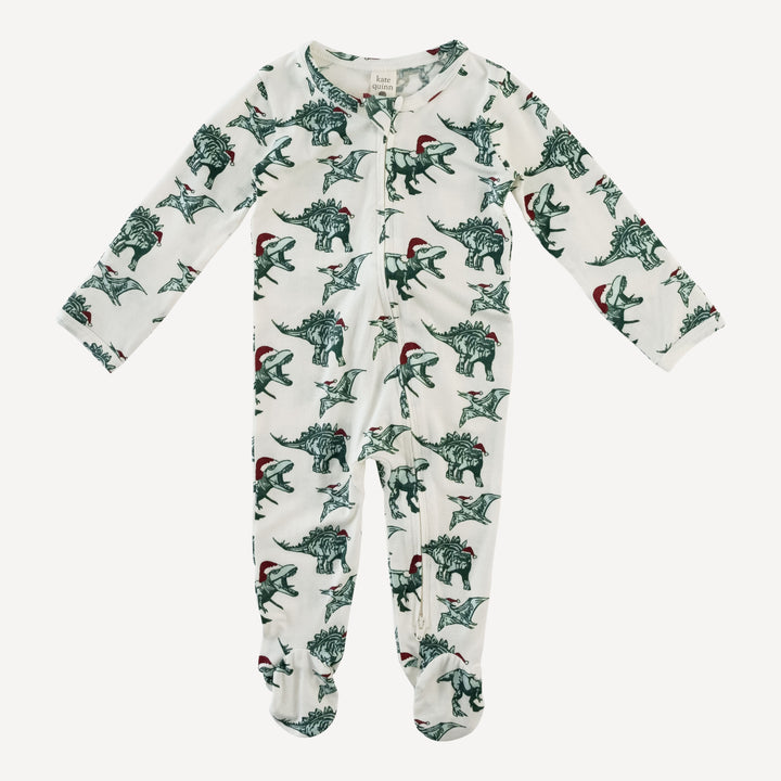 long sleeve two way zipper footie | santa dino | bamboo