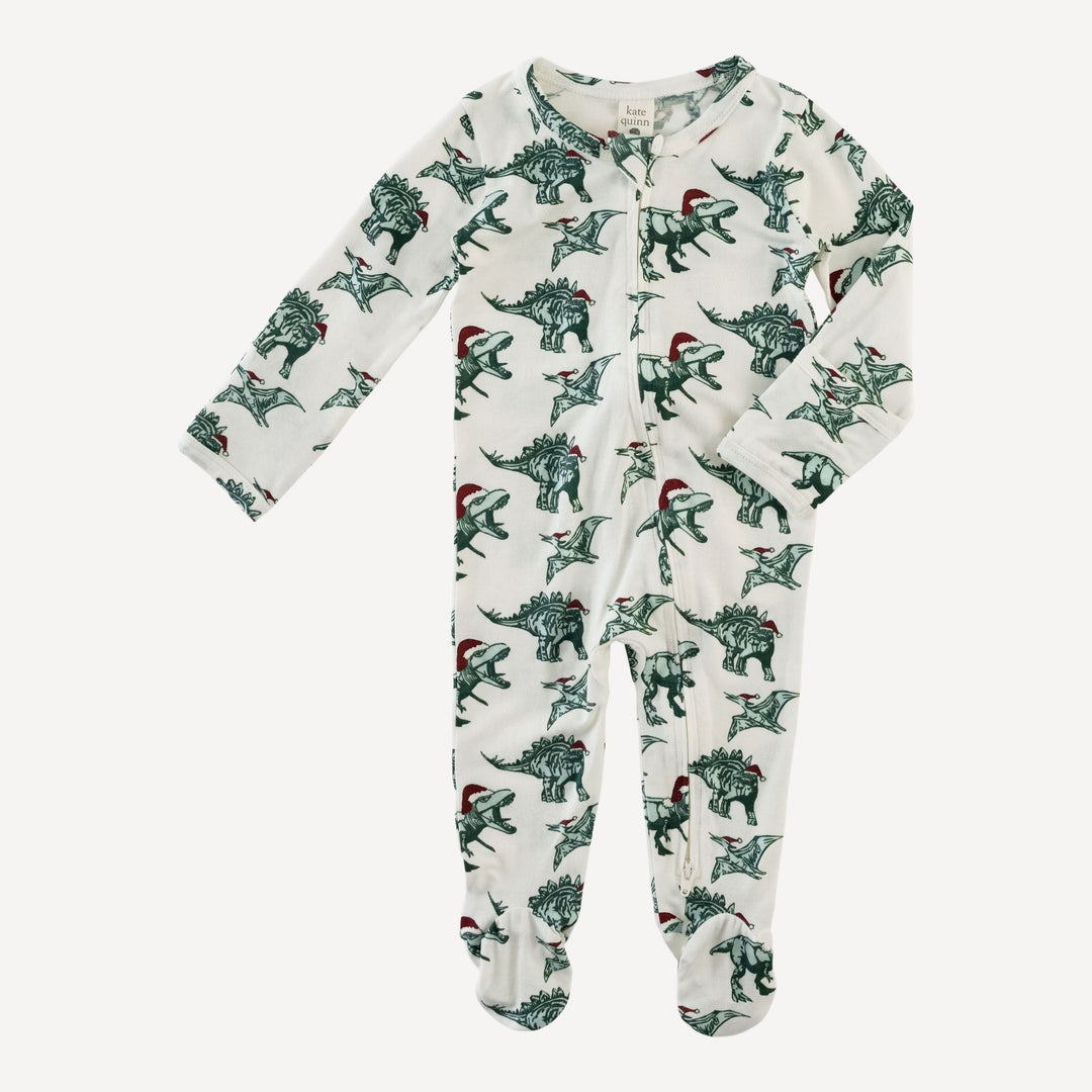 long sleeve two way zipper footie | santa dino | bamboo