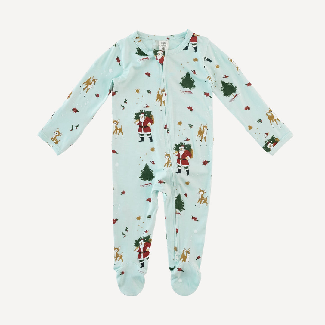 long sleeve two way zipper footie | vintage santa | bamboo