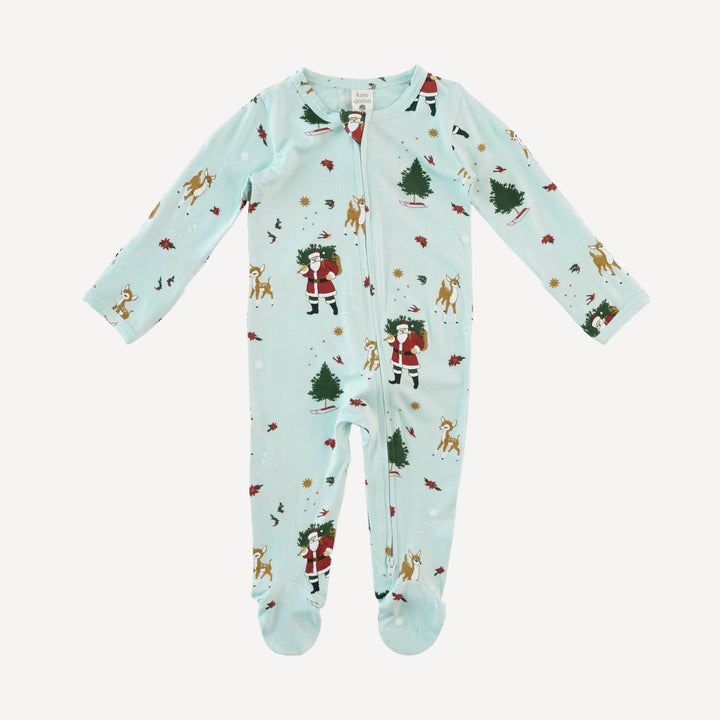 long sleeve two way zipper footie | vintage santa | bamboo