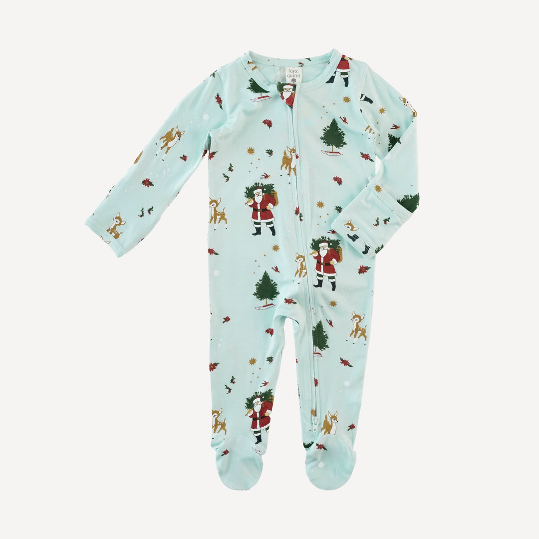long sleeve two way zipper footie | vintage santa | bamboo