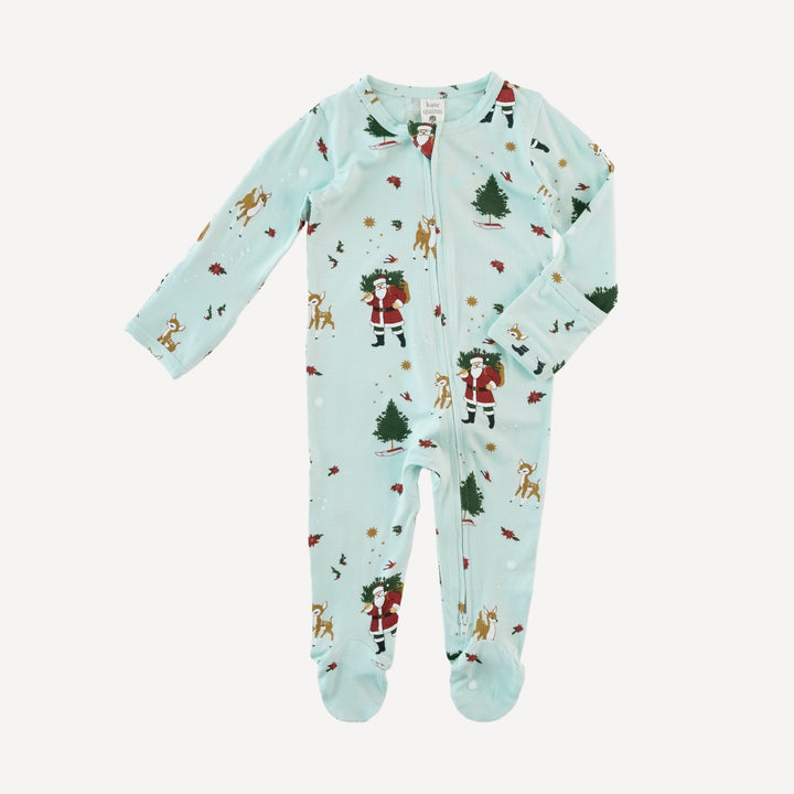 long sleeve two way zipper footie | vintage santa | bamboo