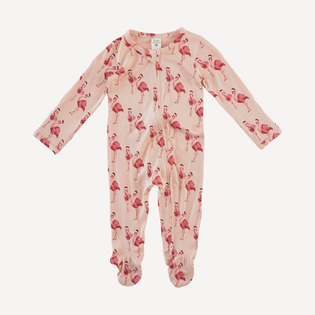 long sleeve two way zipper footie | flamingo santa | bamboo