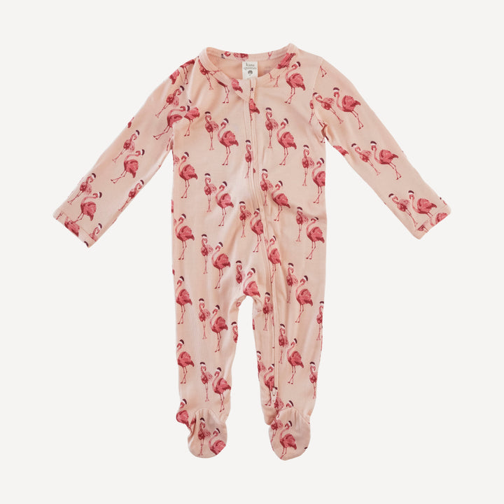 long sleeve two way zipper footie | flamingo santa | bamboo