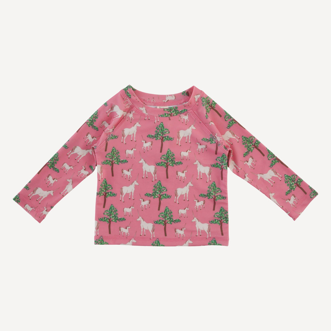 long sleeve rash guard tee | pink unicorn party | swim