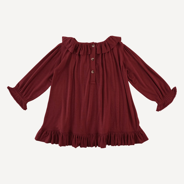 long sleeve gathered ruffle yoke dress + bloomer set | winter berry | bamboo