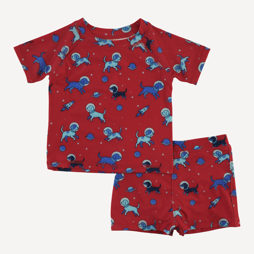 short sleeve rash guard tee + short set | space pups | swim