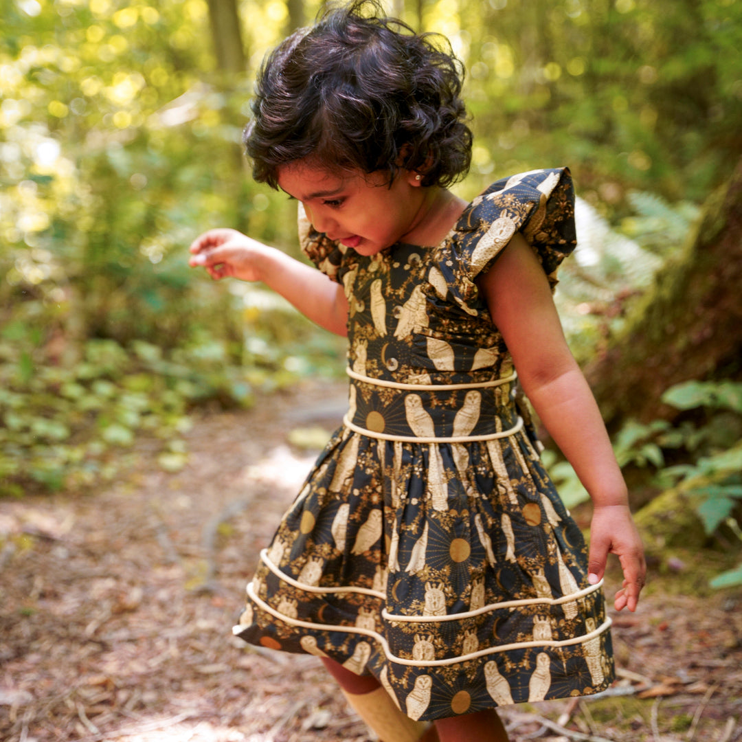 wonderland dress | mystical owl | organic cotton woven