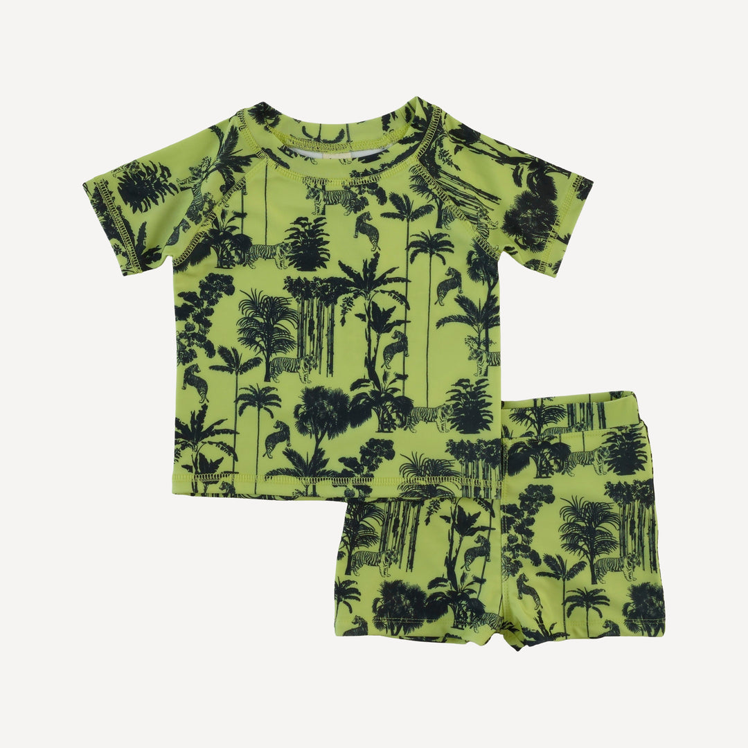 short sleeve rash guard tee + short set | lime jungle | swim