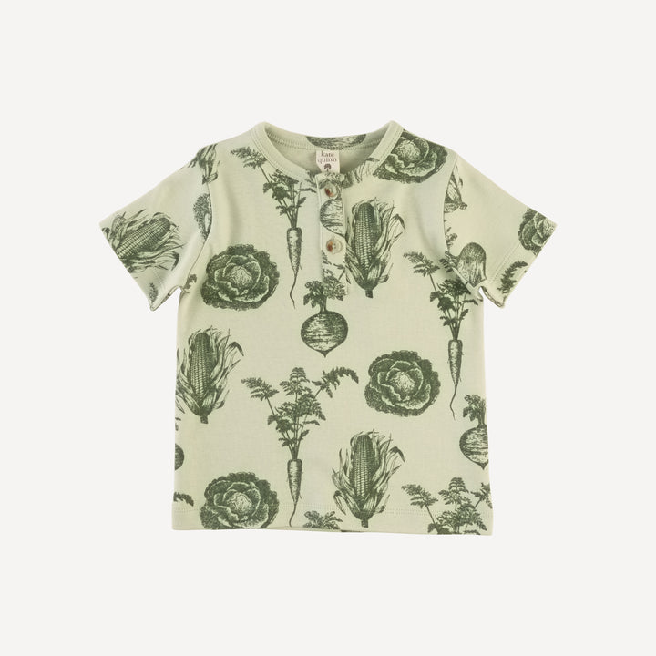 short sleeve basic henley tee | green veggies | organic cotton interlock