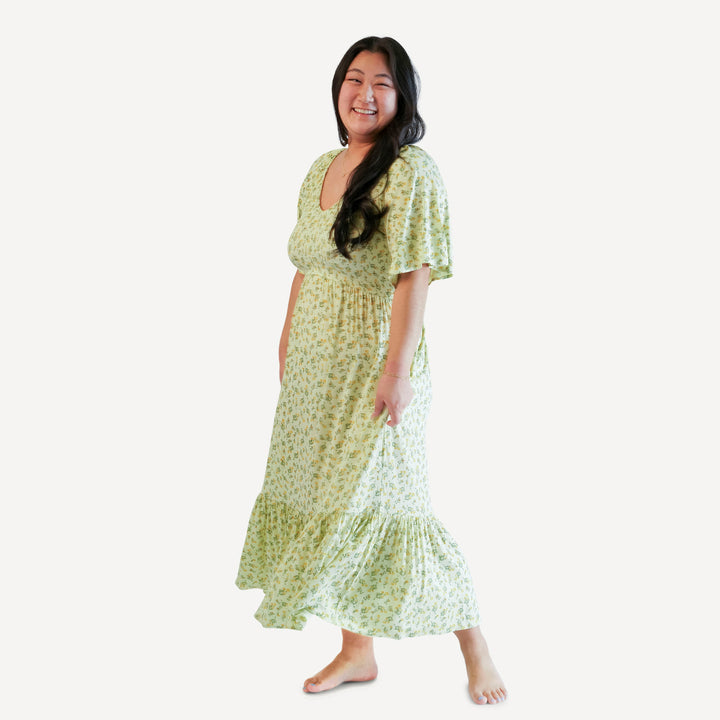 womens rosette dress | garden tiny chamomile | bamboo